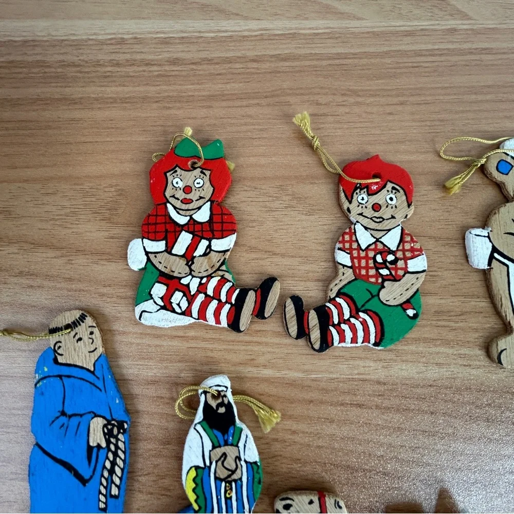 Lot Of 26 Vintage Wooden Christmas Ornaments Hand Painted Double Sided